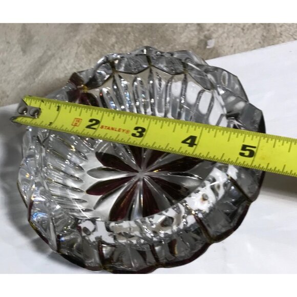 Vintage Ashtray Crystal & Purple Glass With Starburst Design 5 x 2” Stunning - Picture 6 of 7